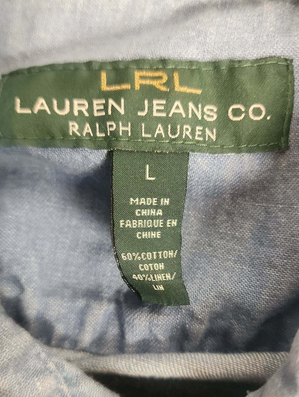 LRL Lauren Jeans Co RALPH LAUREN Vintage Light Blue Denim Jacket Linen Blend SzL - Picture 6 of 7
